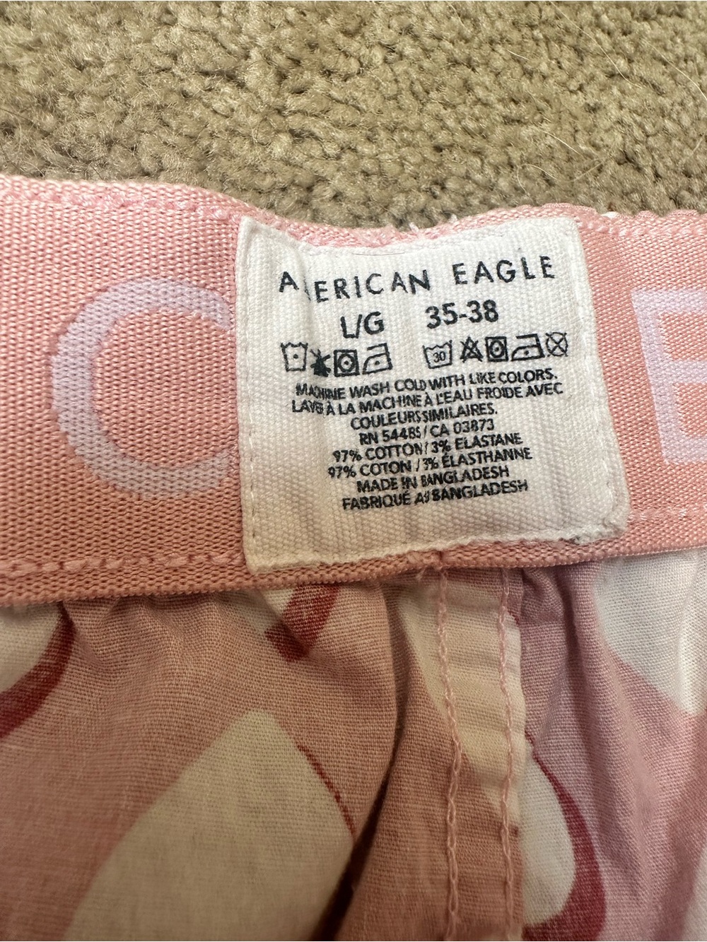 American Eagle Pink Heart Print Pajama Boxer Shorts Elastic Waist Pull On Sz L - Picture 3 of 6